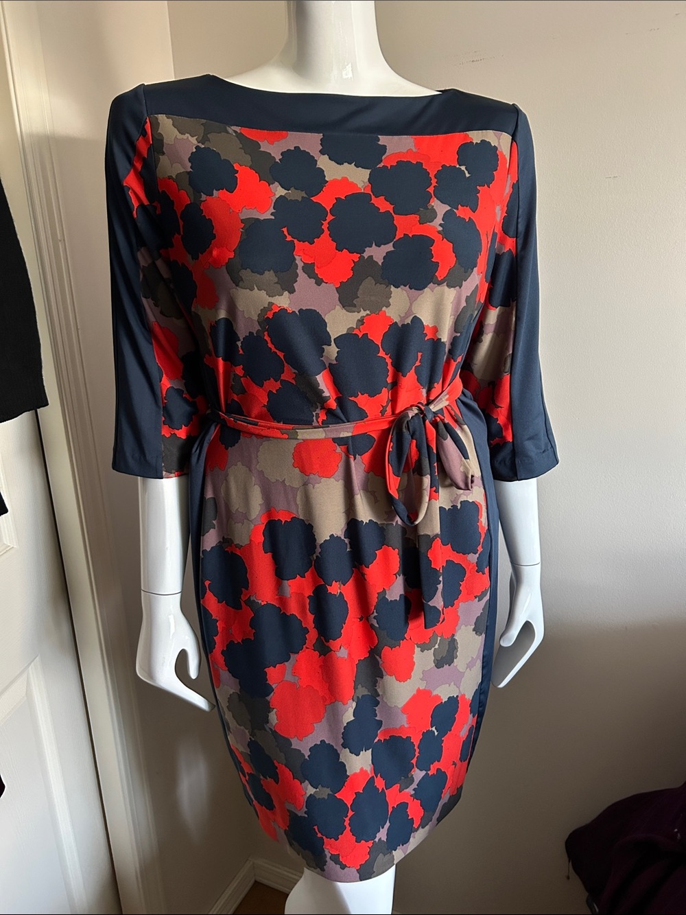 Ann Taylor Floral Print Belted Sheath Jersey Dress, Size XL